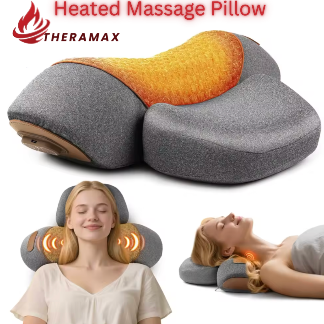 TheraMax Electric Neck Massage Pillow with Heat & Vibration for Pain Relief