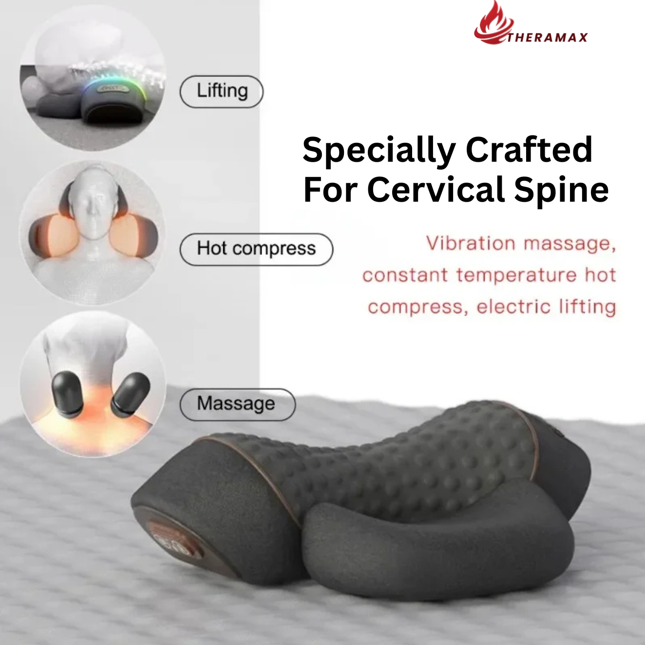 TheraMax Electric Neck Massage Pillow with Heat & Vibration for Pain Relief